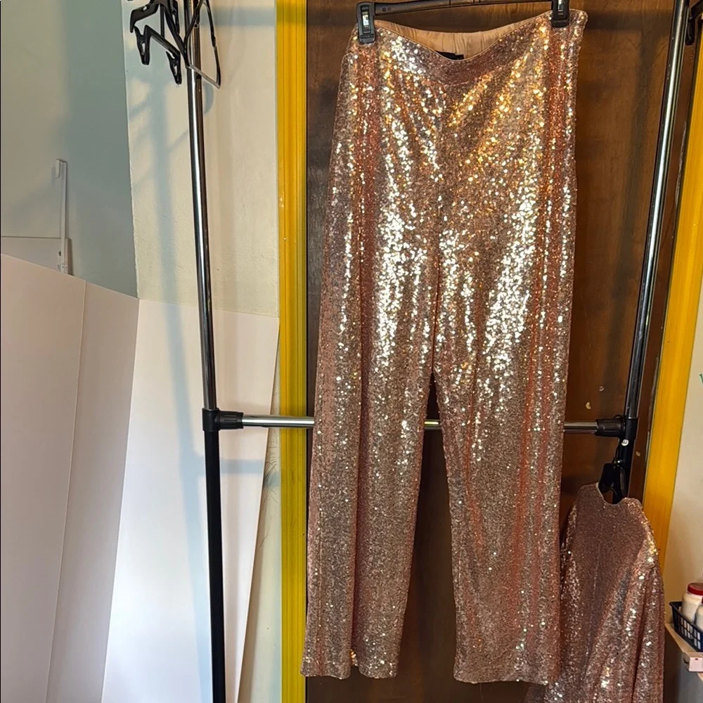 Torrid size 4 (26) Rose Gold Blazer and size 3 Tall (22-24) Pant Sequins Outfit - Picture 7 of 14
